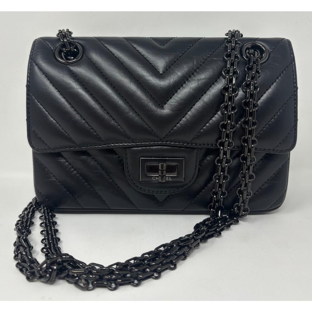 Chanel So Black Reissue 2.55 Flap Bag Chevron Aged Calfskin Mini